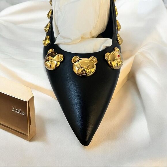 MOSCHINO Teddy Bear Stud Flats Black Ballerina Flats EU Size 40/US9.5 New in Box - Picture 6 of 10